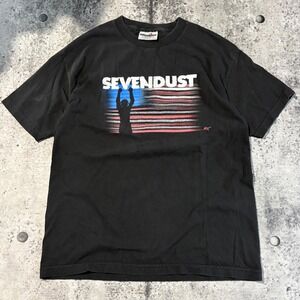 Vtg 00s 2002 Sevendust Band T-Shirt Black Scream Line Nu Metal Rock Tee